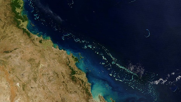 A view of the Great Barrier Reef from above