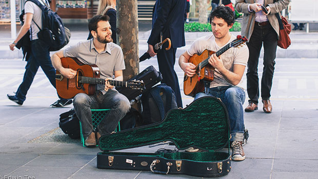 Buskers on the streets.