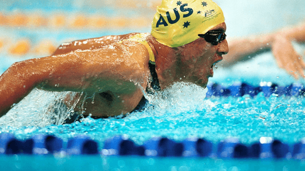 A swimmer in the butterfly race.
