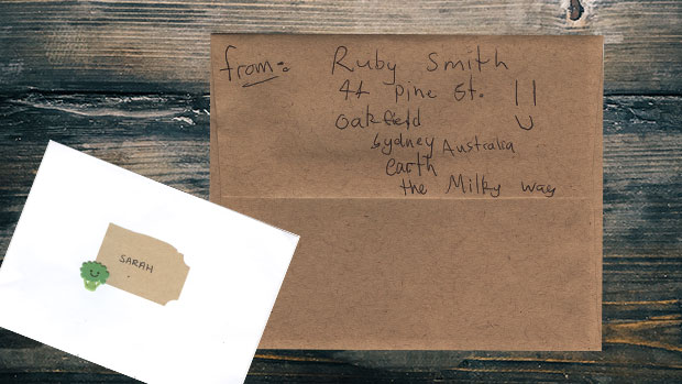 Letter with Milky Way address.