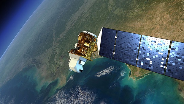 An artist's rendition of a Landsat satellite.