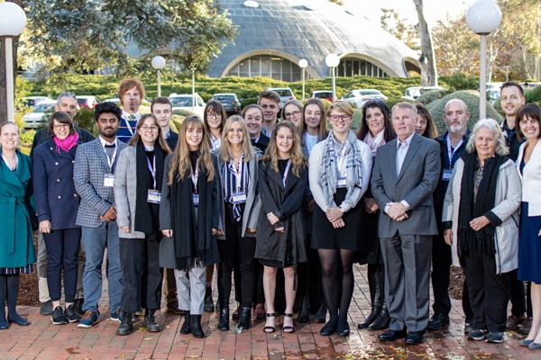 The science students and their teachers with Dr Andy Thomas and Academy Chief Executive, Ms Anna-Maria-Arabia