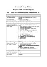 Submission—ARC centres of Excellence for funding commencing in 2011 consultation paper