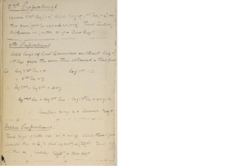 Close-up of handwrit-ten equations on page 3, titled ‘3rd Proportimal, 4th Proportimal and mean Proportimal’.