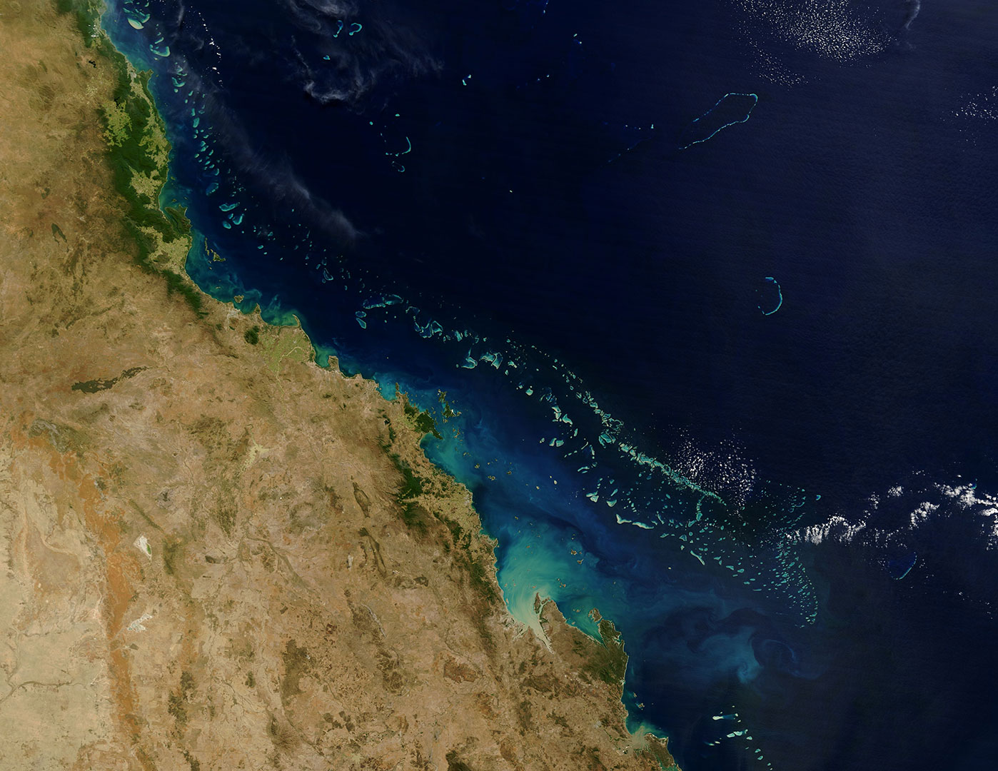 The Great Barrier Reef and Queensland coast viewed from outer space