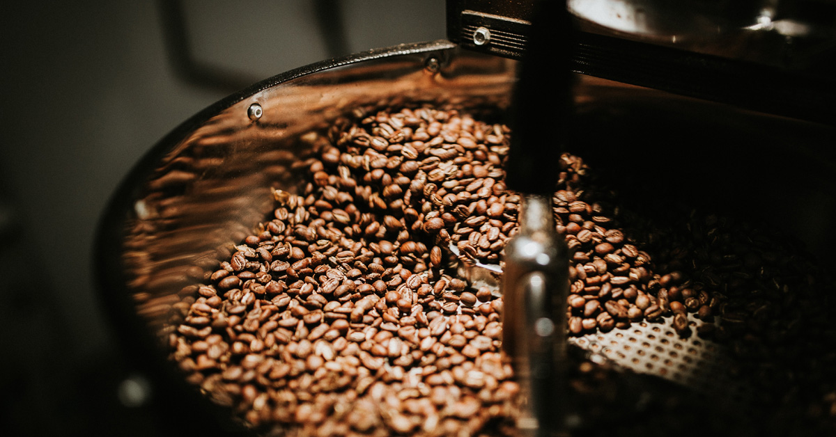 Coffee beans in a roasting machine