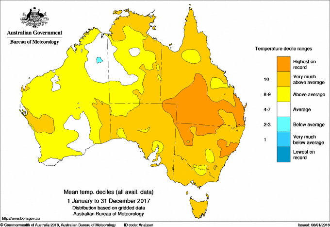Map of Australia showing temperature anomalies