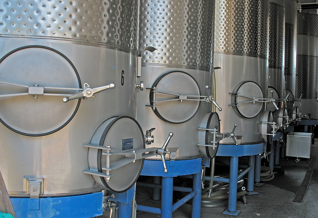Fermentation tanks in a row