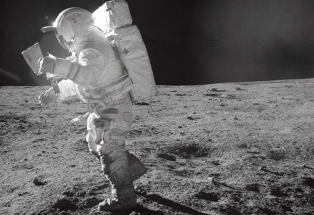 An astronaut walking on the moon