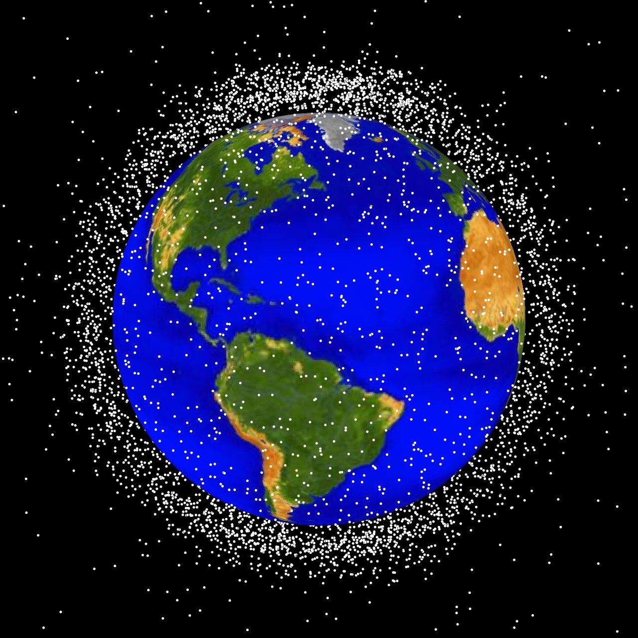 Illustration of space junk items orbiting Earth
