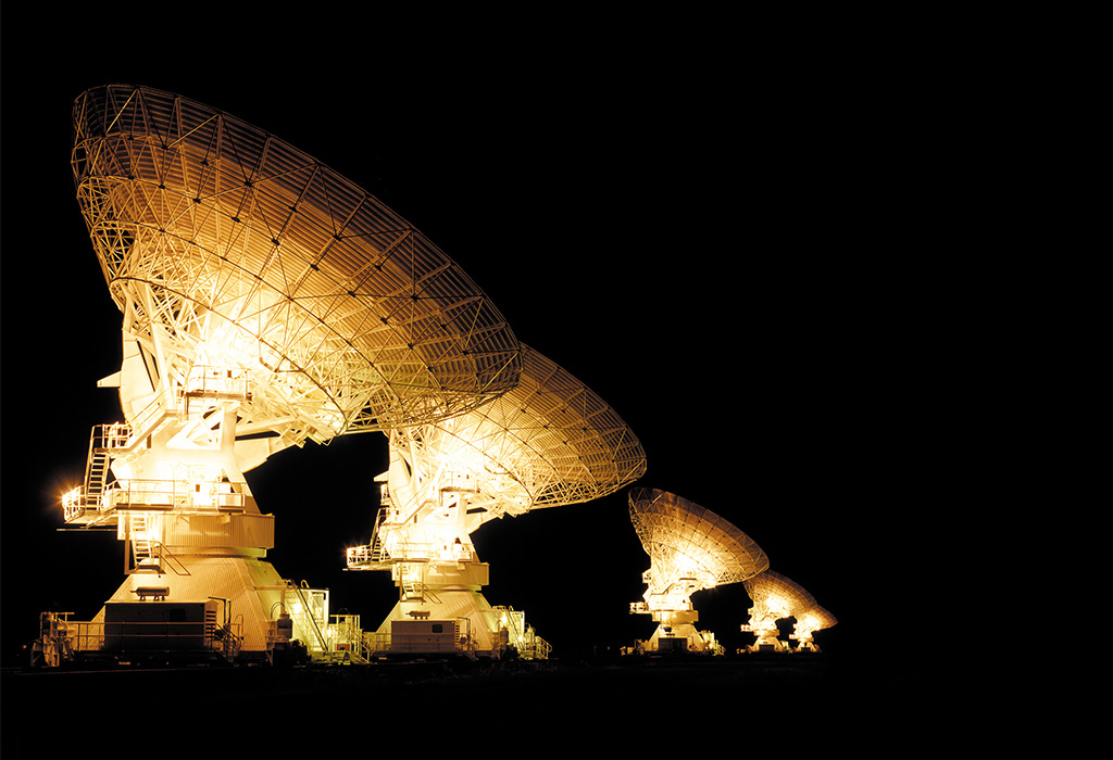 Australian Telescope Compact Array dishes at night