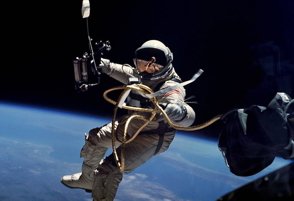 An astronaut in a spacesuit during a spacewalk