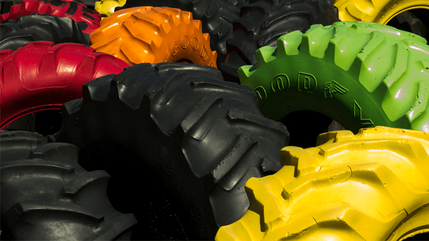 Coloured Goodyear tractor tyres.