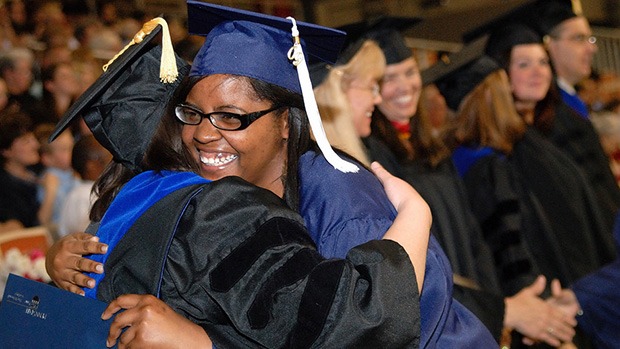 A graduation hug