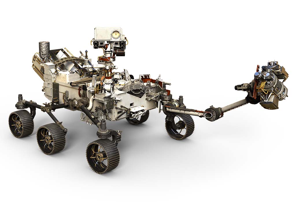 The 2020 Mars rover on white background