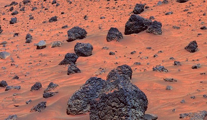 Image of red-brown soil on the surface of Mars