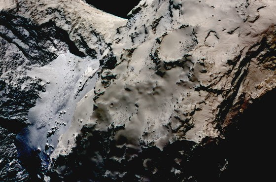 A false-colour image of the Hapi region of comet 67P/C-G.