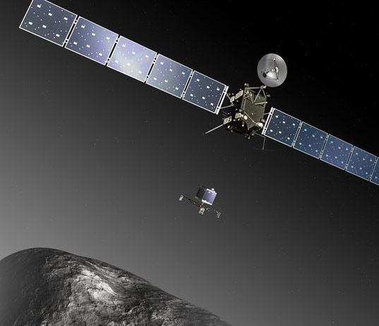 An artist's impression of Rosetta and Philae at comet 67P/C-G.