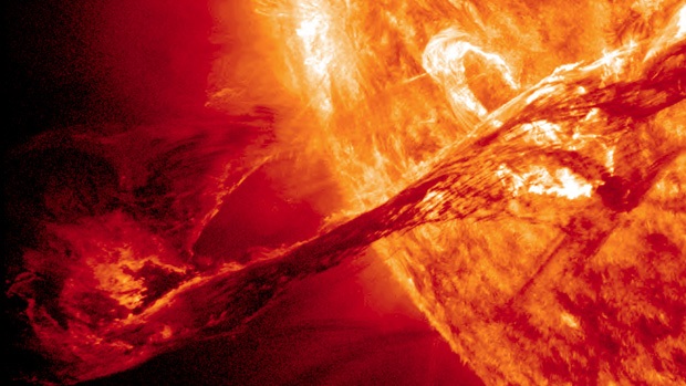 The solar storm of 2012, as seen erupting from the surface of the sun.