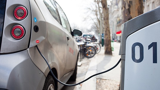 An electric car, charging