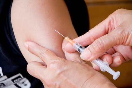 Close up view of injection of vaccine 