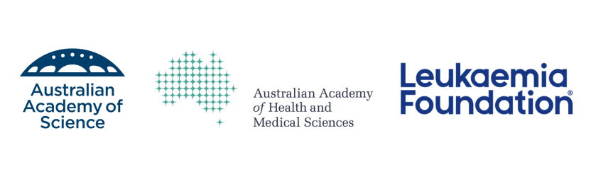 The logos of the Australian Academy of Science, Australian Academy of Health and Medical Sciences, and the Leukaemia Foundation
