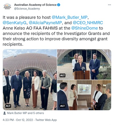 It was a pleasure to host @Mark_Butler_MP, @SenKatyG, @AliciaPayneMP, and @CEO_NHMRC Anne Kelso AO FAA FAHMS at the @ShineDome to announce the recipients of the Investigator Grants and their strong action to improve diversity amongst grant recipients.