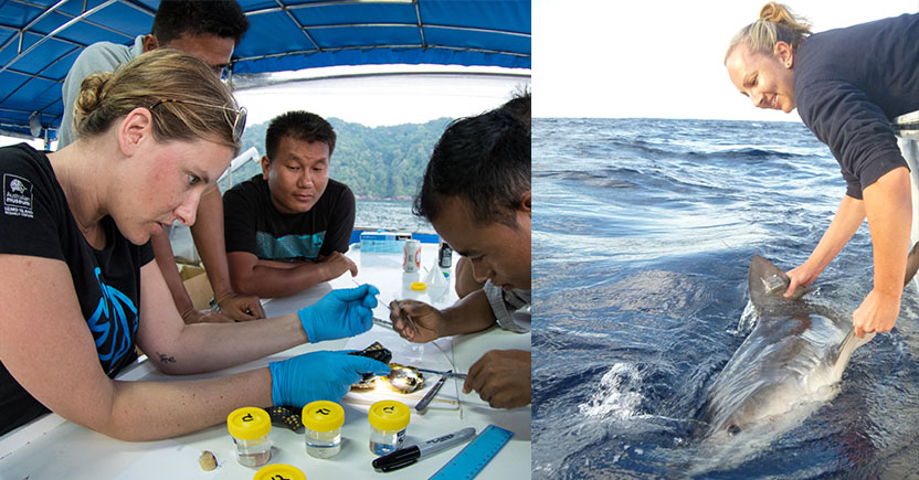 Dr Bonnie Holmes (left) and Dr Amelia Wenger carrying out fieldwork.