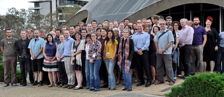 Frontiers of Science delegates gather outside the Shine Dome in Canberra.
