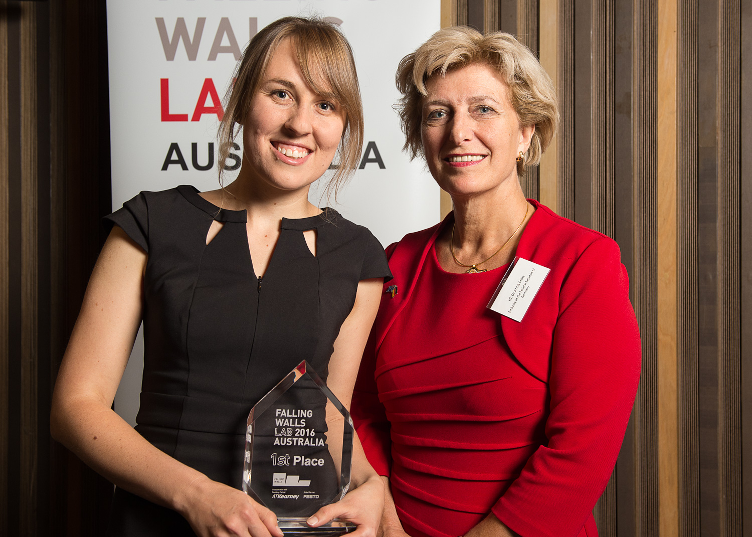 Winner, Dr Kim Van Netten with Her Excellency, Dr Prinz, German Ambassador to Australia