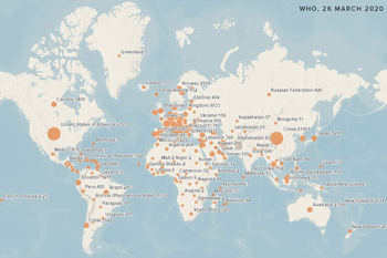 Map of COVID-19 cases from the World Health Organization dated 26 March 2020