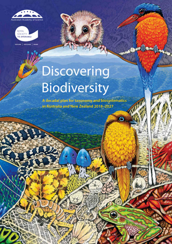 Cover of the decadal plan for taxonomy and biostystematics, showing the detailed and colourful artwork