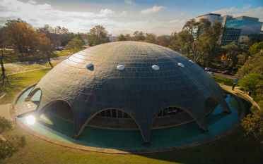 Low aerial shot of the Shine Dome