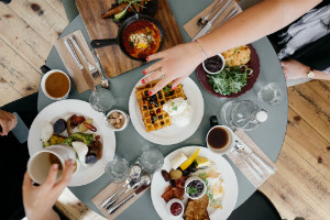 Food for four on a table