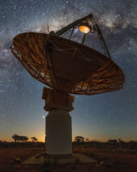 A telescope pointing to the night sky in CSIRO's Australian Square Kilometre Array Pathfinder (ASKAP) telescope