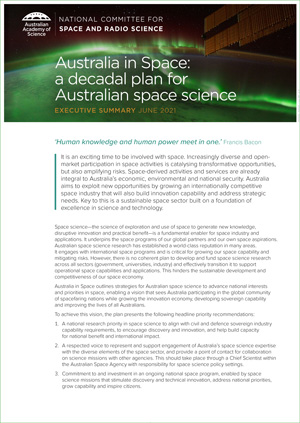 Australian in Space: A decadal plan for Australian space science, Executive summary, June 2021
