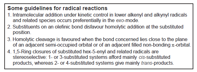 Beckwith's rules for radical reactions