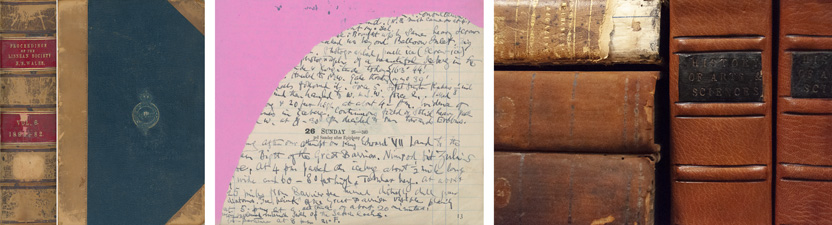 Very old book spines, handwritten notes