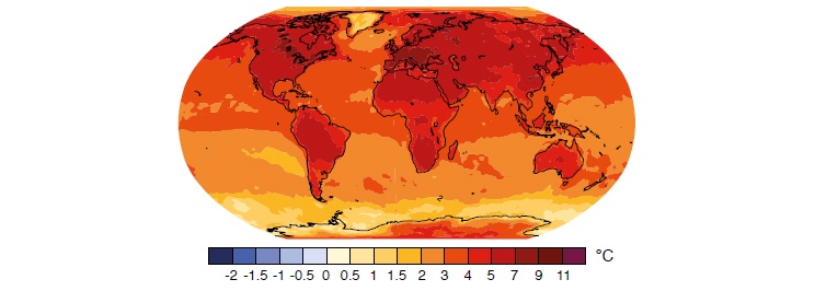 The maximum temperature in any 20-year time period is expected to increasewith time, being substantially higher at the end of the 21st century than today.