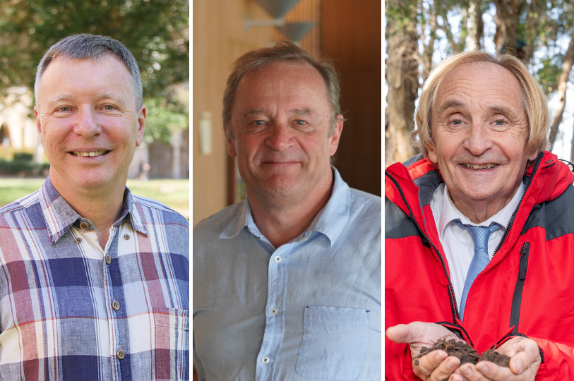 Collage of three headshots: from left to right, Professor Bostjan Kobe, Professor Malcolm Sambridge and Professor Alex McBratney