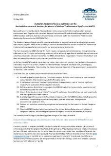 Cover of the Submission to the National Environmental Standard for Matters of National Environmental Significance
