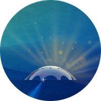 A graphic of the Shine Dome with light reflecting off its roof