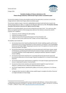 Cover of the Academy's submission to the Climate Change Authority's 2026 Annual Progress Advice consultation paper
