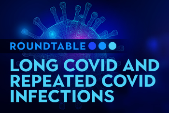An illustration with the words "LONG COVID AND REPEATED COVID INFECTIONS"