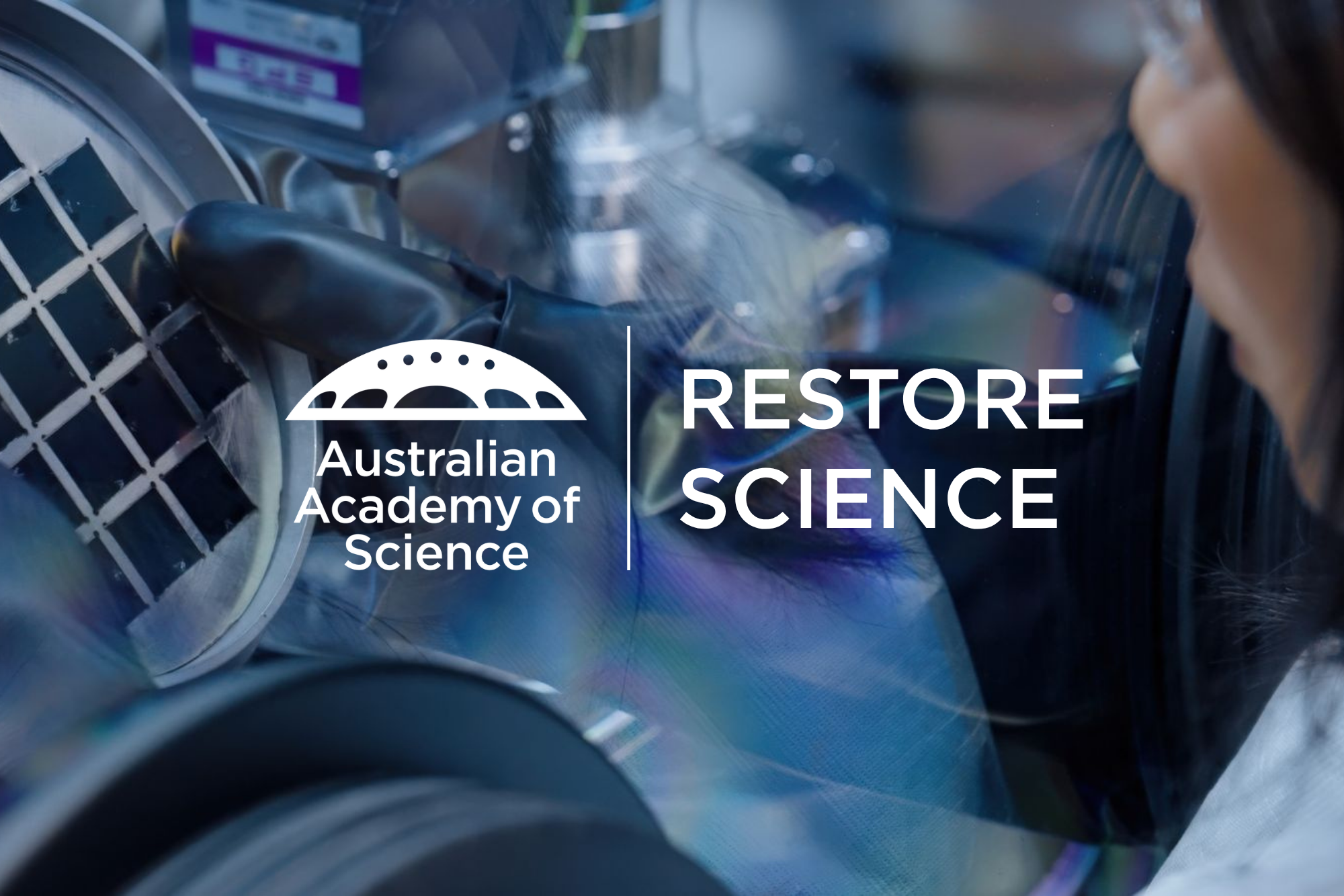 Restore science text on background of scientist using lab equipment