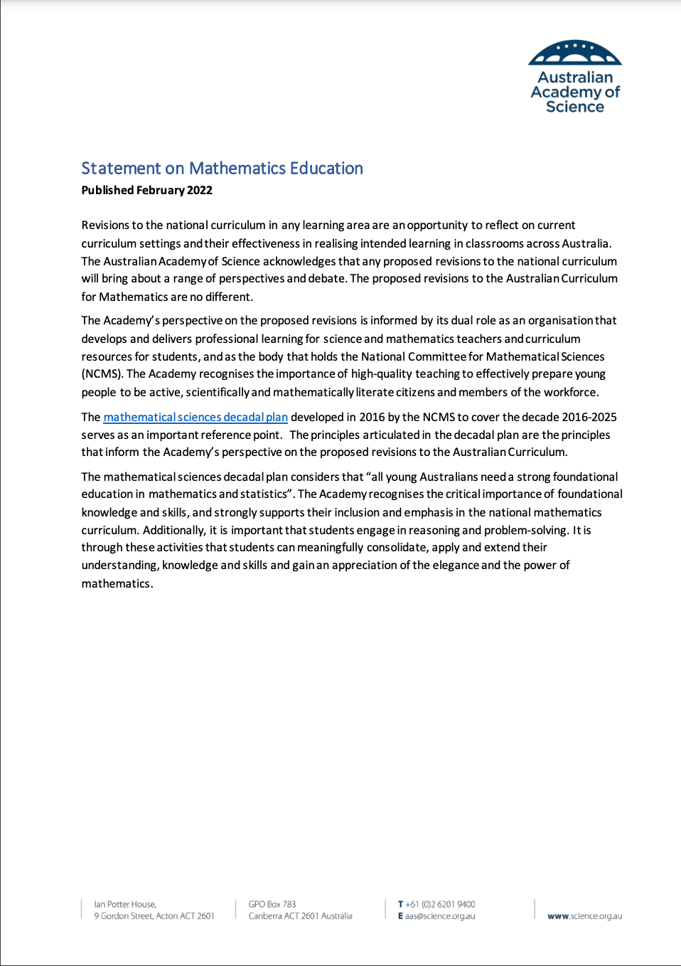 National Committee for Mathematical Sciences