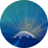 A graphic of the Shine Dome with light reflecting off its roof