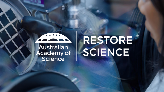 Restore science text on background of scientist using lab equipment