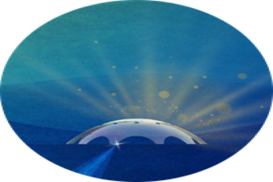 A graphic of the Shine Dome with light reflecting off its roof